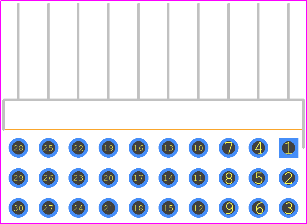 TSW-110-25-L-T-RA - SAMTEC PCB footprint - Header, Unshrouded - Right Angle PTH Pin - Header, Unshrouded - Right Angle PTH Pin - TSW-110-25-L-T-RA*