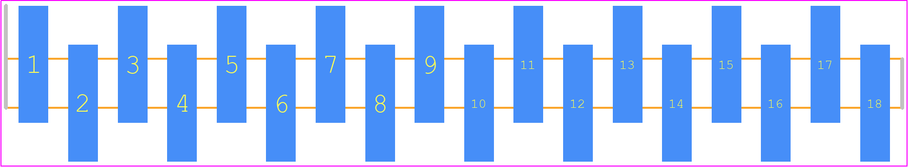 2211SM-18G-B1-TB - Multicomp Pro PCB footprint - Header, Unshrouded - Single Row Staggered SMD Pin - Header, Unshrouded - Single Row Staggered SMD Pin - 2211SM-18G-B1-TB