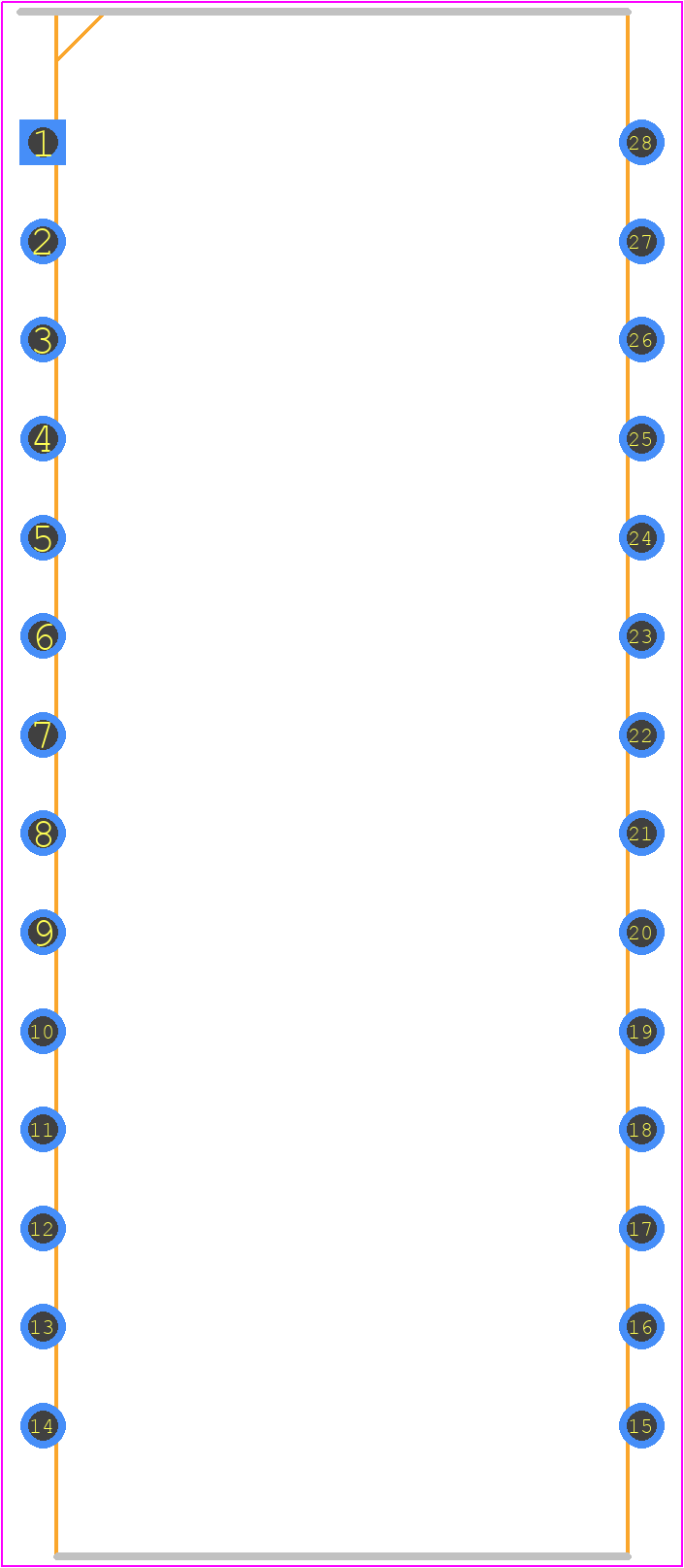 PIC16F57-I/P - Microchip PCB footprint - Dual-In-Line Packages - Dual-In-Line Packages - 28-Lead Plastic Dual In-Line (P) – 600 mil Body [PDIP]