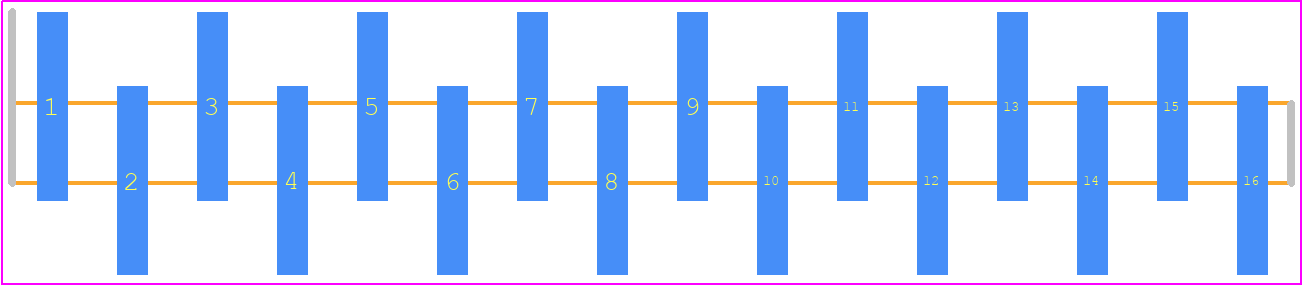 2PH1-16-UA-SMT-B - Adam Tech PCB footprint - Header, Unshrouded - Single Row Staggered SMD Pin - Header, Unshrouded - Single Row Staggered SMD Pin - 2PH1-16-UA-SMT-B