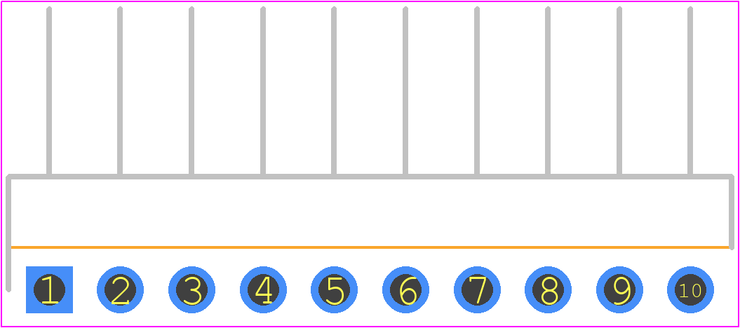 PH-1X10RG - Useconn Electronics PCB footprint - Header, Unshrouded - Right Angle PTH Pin - Header, Unshrouded - Right Angle PTH Pin - PH-1X10RG