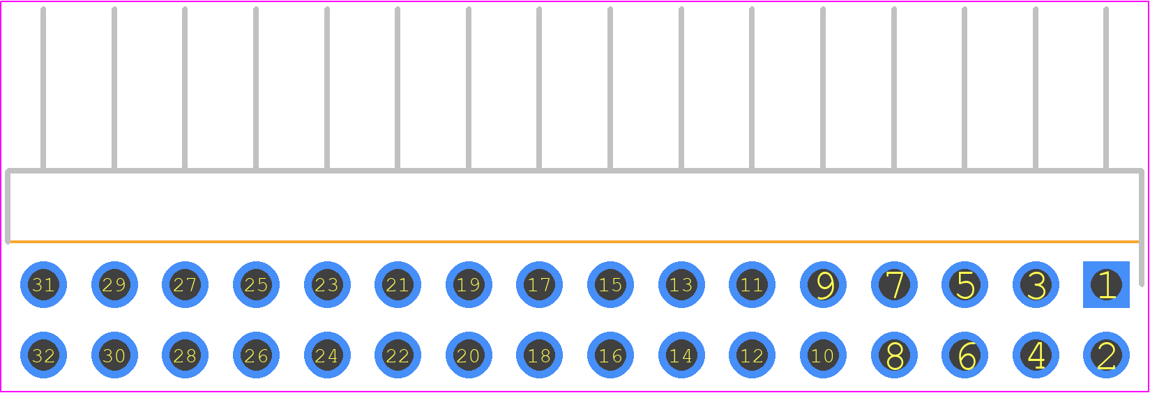 HTSW-116-08-L-D-RA - SAMTEC PCB footprint - Header, Unshrouded - Right Angle PTH Pin - Header, Unshrouded - Right Angle PTH Pin - HTSW-116-08-L-D-RA