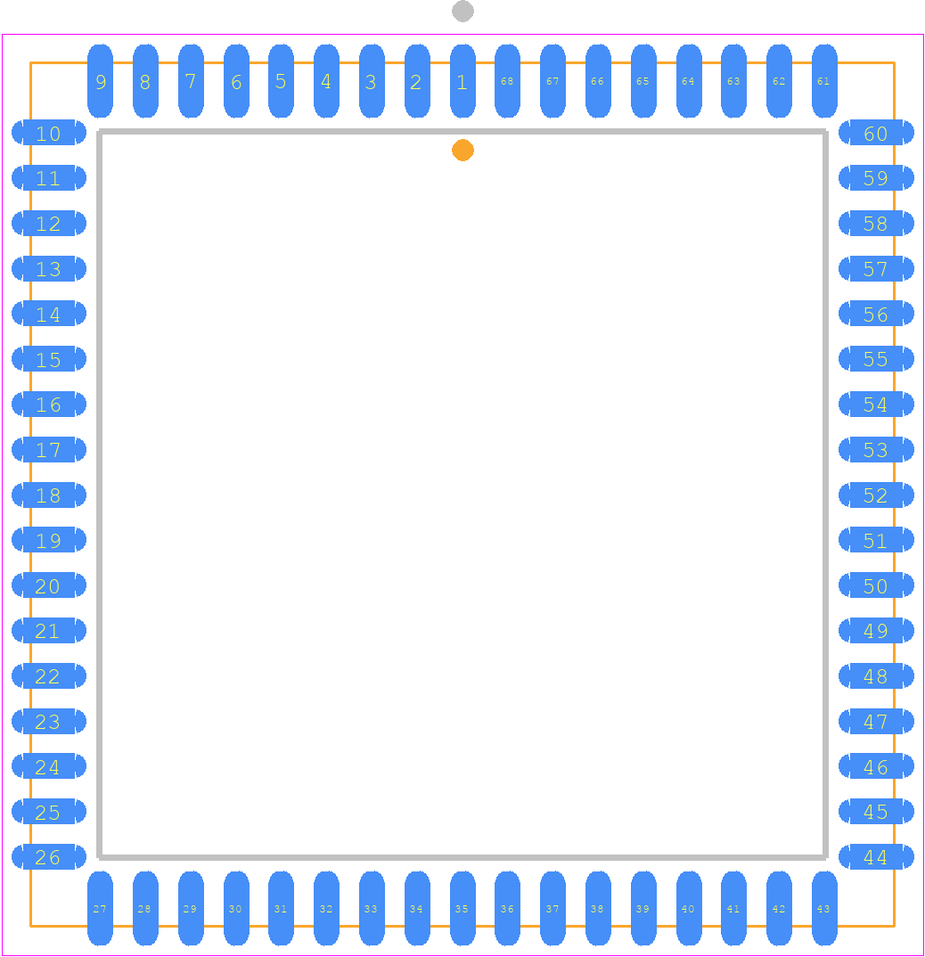 7015S20J - Renesas Electronics PCB footprint - Plastic Leaded Chip Carrier - Plastic Leaded Chip Carrier - PL68