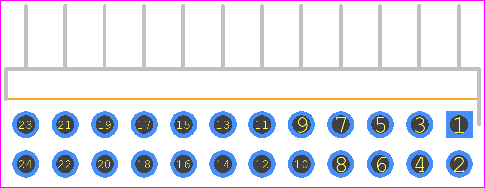 TMM-112-01-T-D-RA - SAMTEC PCB footprint - Header, Unshrouded - Right Angle PTH Pin - Header, Unshrouded - Right Angle PTH Pin - TMM-112-01-T-D-RA