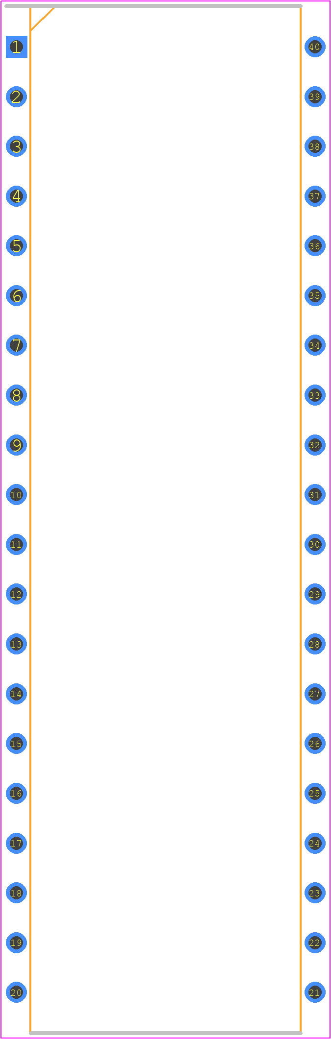 KM23C4100-20 - SAMSUNG PCB footprint - Dual-In-Line Packages - Dual-In-Line Packages - 40 Lead Plastic Dual In Line Package