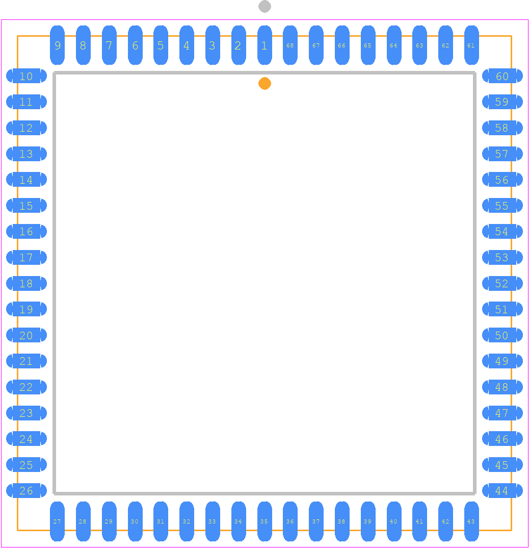 PIC16C924/CL - Microchip PCB footprint - Plastic Leaded Chip Carrier - Plastic Leaded Chip Carrier - (CL) 68-Lead