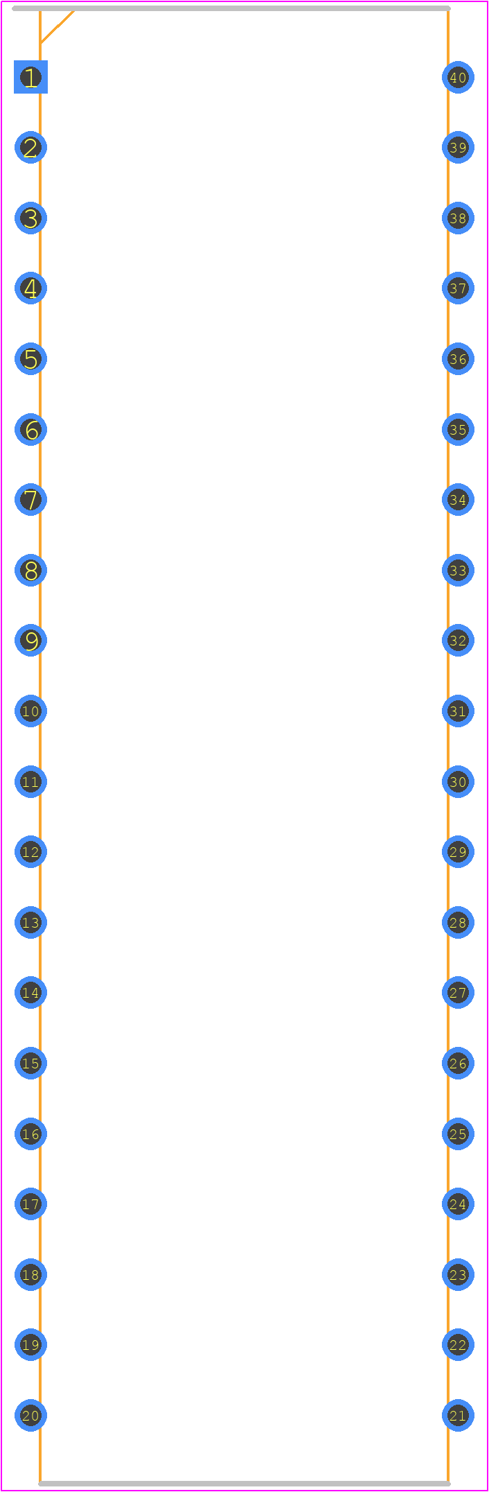 PIC18LF4553-I/P - Microchip PCB footprint - Dual-In-Line Packages - Dual-In-Line Packages - 40-Lead Plastic Dual In-Line (P)