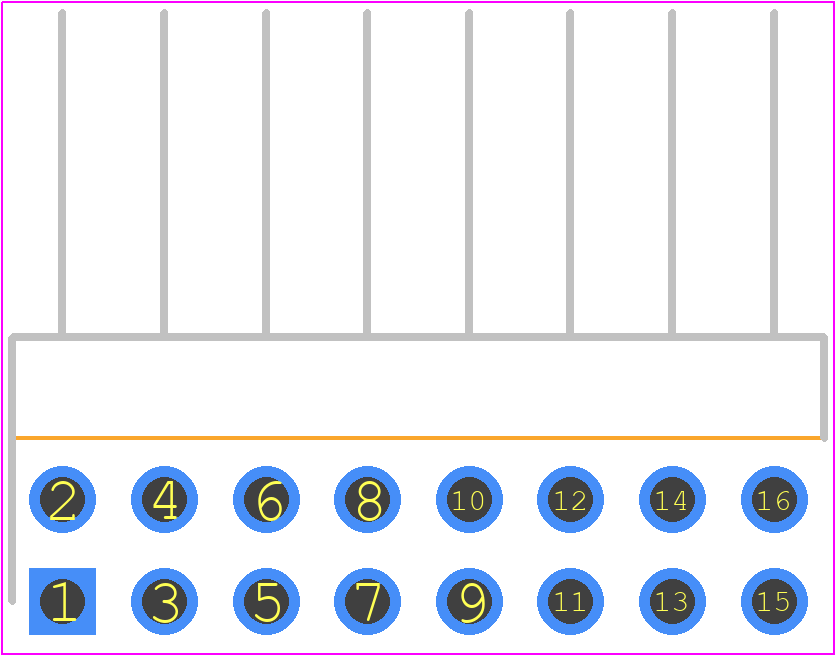 TSW-108-16-T-D-RA - SAMTEC PCB footprint - Header, Unshrouded - Right Angle PTH Pin - Header, Unshrouded - Right Angle PTH Pin - TSW-108-16-T-D-RA