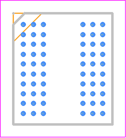 W948D6KBHX6I - Winbond PCB footprint - BGA - BGA - VFBGA 60 Balls (8x9 mm2, Ball pitch: 0.8mm, Ø =0.42mm)