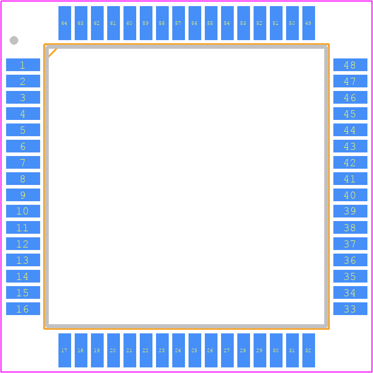 ML7204-003GA - LAPIS SEMICONDUCTOR PCB footprint - Quad Flat Packages - Quad Flat Packages - QFP64-P-1414-0.80-BK