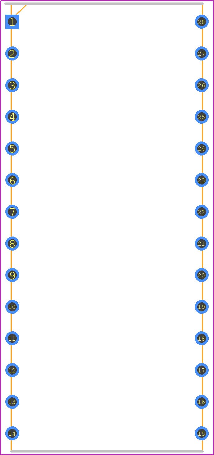 DPS92256N-100M - TWILIGHT PCB footprint - Ceramic Dual-In-Line Packages - Ceramic Dual-In-Line Packages - 28-Lead Side Brazed DIP
