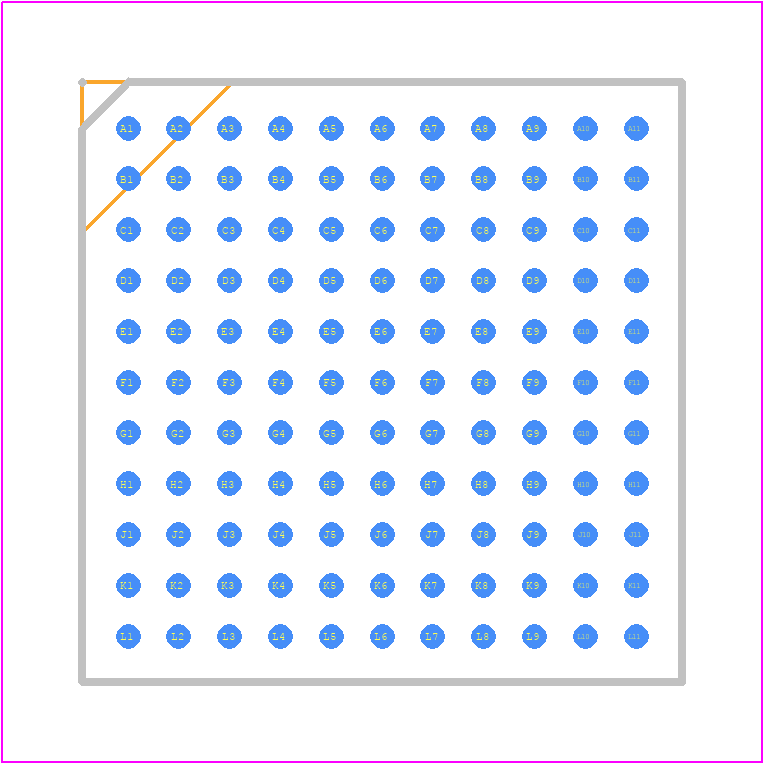 LTM8001IY#PBF - Analog Devices PCB footprint - BGA - BGA - BGA Package 121-Lead (15.00mm × 15.00mm × 3.42mm) (Reference LTC DWG# 05-08-1923 Rev A)