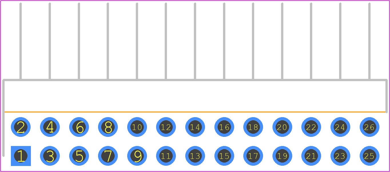 1-826634-3 - TE Connectivity PCB footprint - Header, Unshrouded - Right Angle PTH Pin - Header, Unshrouded - Right Angle PTH Pin - HEADER 2X13