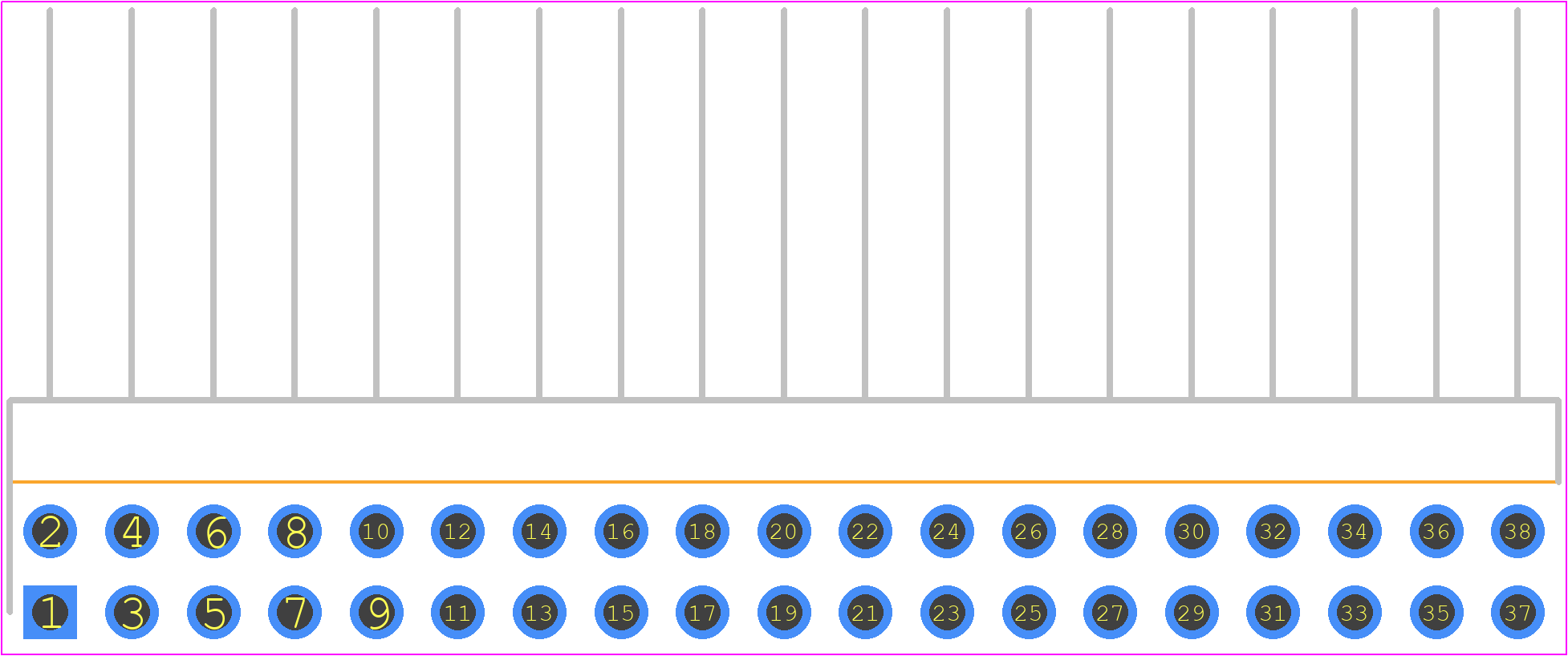 MTSW-119-10-T-D-480-RA - SAMTEC PCB footprint - Header, Unshrouded - Right Angle PTH Pin - Header, Unshrouded - Right Angle PTH Pin - MTSW-119-10-T-D-480-RA