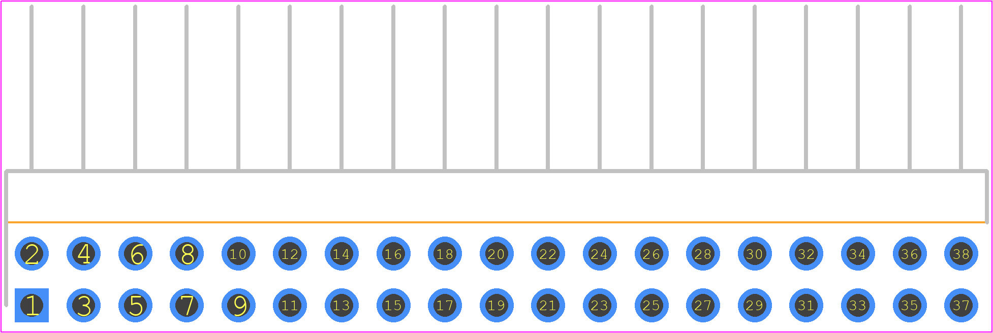 TSW-119-25-F-D-RA - SAMTEC PCB footprint - Header, Unshrouded - Right Angle PTH Pin - Header, Unshrouded - Right Angle PTH Pin - TSW-119-25-F-D-RA