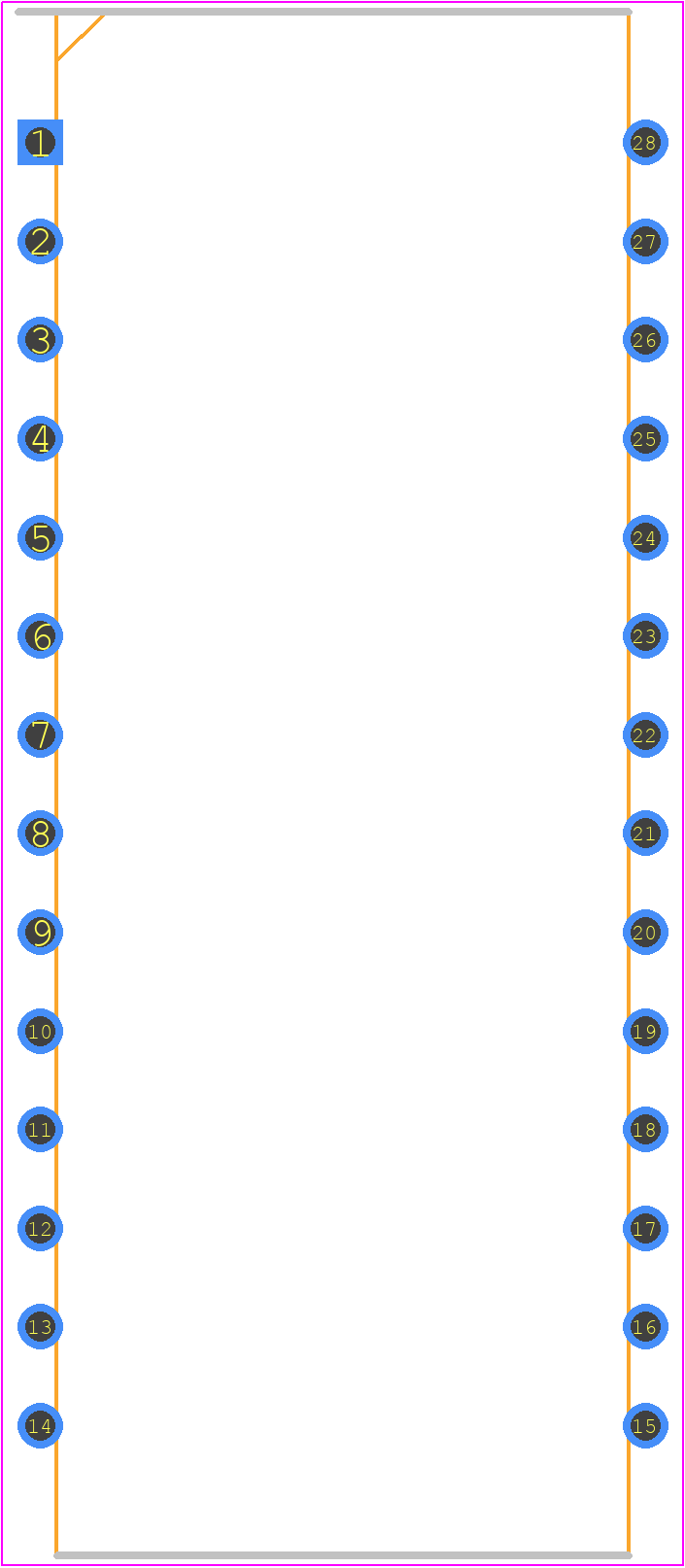 ST62T65CB3 - STMicroelectronics PCB footprint - Dual-In-Line Packages - Dual-In-Line Packages - 28-Pin Plastic Dual In-Line Package, 600-mil Width