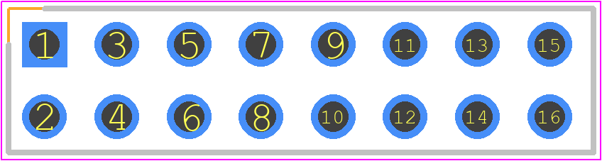2214S-16SG-85 - Multicomp Pro PCB footprint - Header, Receptacle - Straight PTH Box - Header, Receptacle - Straight PTH Box - 2214S-16SG-85