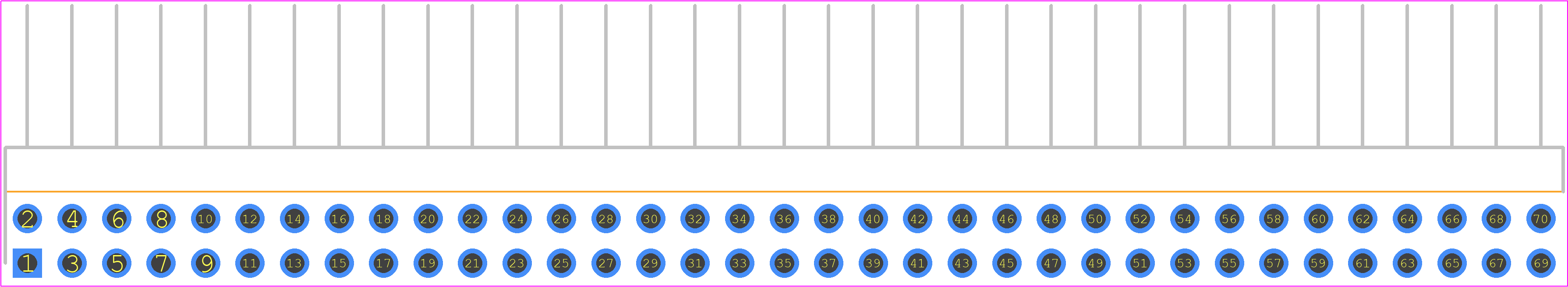 TSW-135-25-L-D-RA - SAMTEC PCB footprint - Header, Unshrouded - Right Angle PTH Pin - Header, Unshrouded - Right Angle PTH Pin - TSW-135-25-L-D-RA