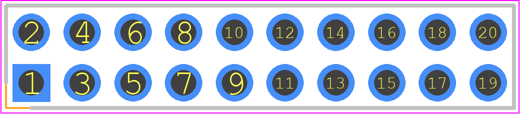 929852-01-10-10 - 3M PCB footprint - Header, Receptacle - Straight PTH Box - Header, Receptacle - Straight PTH Box - 929852-01-10-10