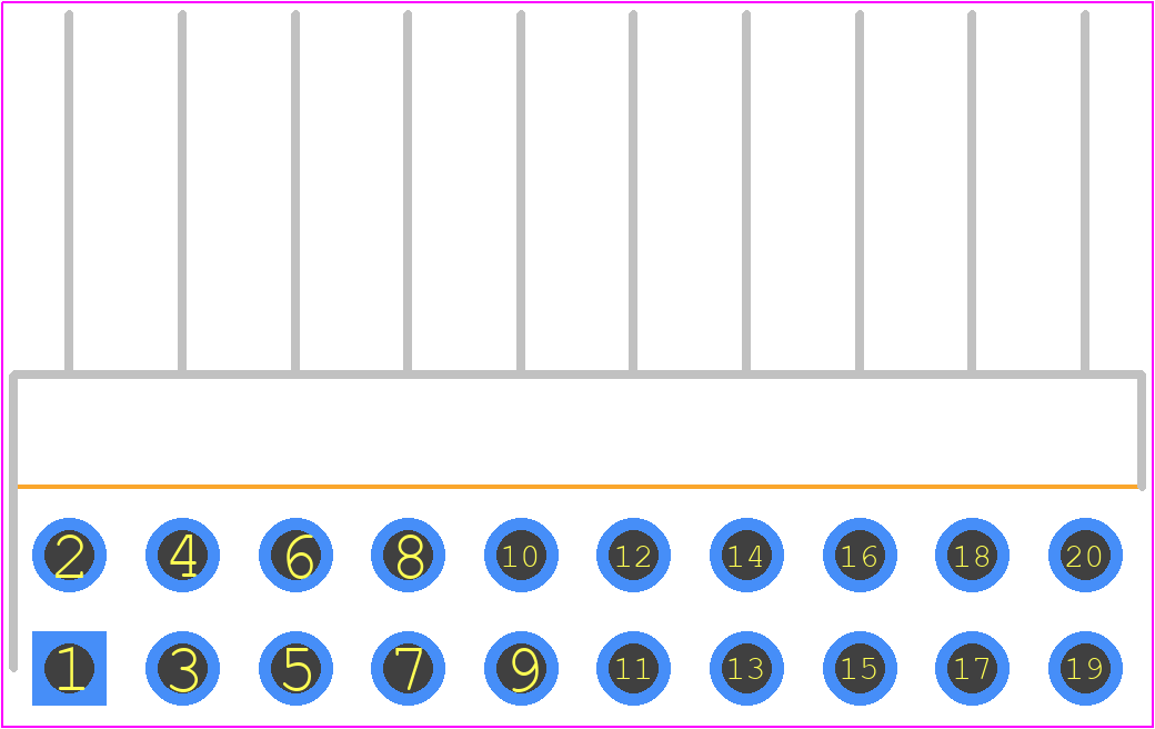 TSW-110-25-G-D-RA - SAMTEC PCB footprint - Header, Unshrouded - Right Angle PTH Pin - Header, Unshrouded - Right Angle PTH Pin - TSW-110-25-G-D-RA