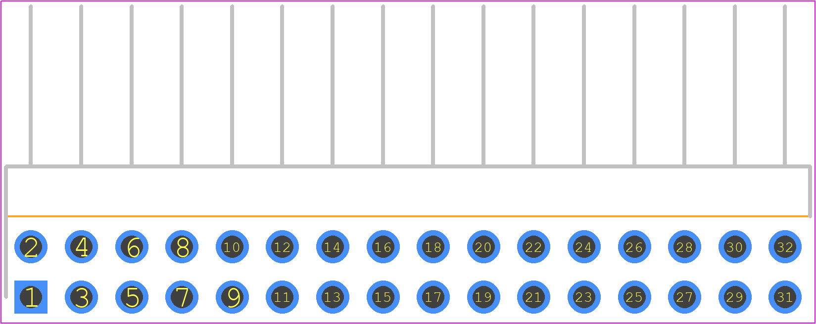 TSW-116-16-F-D-RA - SAMTEC PCB footprint - Header, Unshrouded - Right Angle PTH Pin - Header, Unshrouded - Right Angle PTH Pin - TSW-116-16-F-D-RA