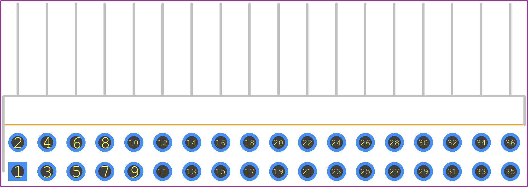 TSW-118-25-G-D-RA - SAMTEC PCB footprint - Header, Unshrouded - Right Angle PTH Pin - Header, Unshrouded - Right Angle PTH Pin - TSW-118-25-G-D-RA