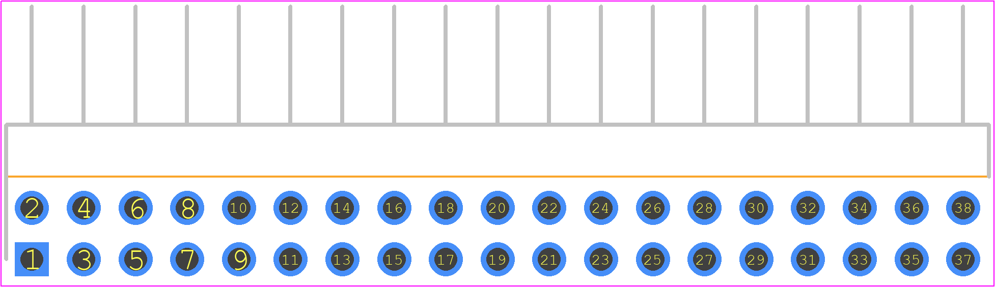 TSW-119-13-F-D-RA - SAMTEC PCB footprint - Header, Unshrouded - Right Angle PTH Pin - Header, Unshrouded - Right Angle PTH Pin - TSW-119-13-F-D-RA