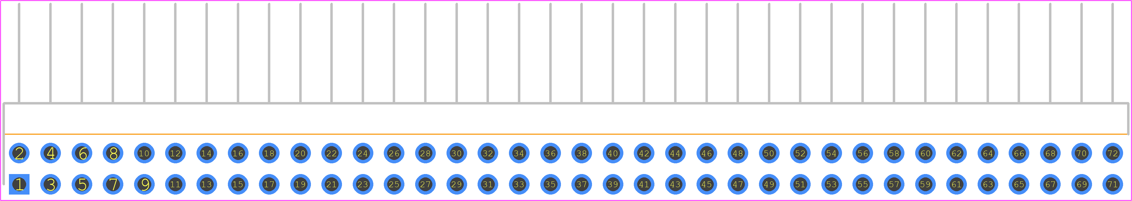 TSW-136-25-L-D-RA - SAMTEC PCB footprint - Header, Unshrouded - Right Angle PTH Pin - Header, Unshrouded - Right Angle PTH Pin - TSW-136-25-L-D-RA