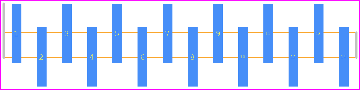 2PH1-14-UA-SMT-A - Adam Tech PCB footprint - Header, Unshrouded - Single Row Staggered SMD Pin - Header, Unshrouded - Single Row Staggered SMD Pin - 2PH1-14-UA-SMT-A