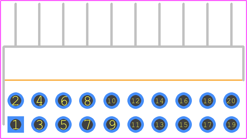 832-80-020-20-001101 - Preci-Dip PCB footprint - Header, Unshrouded - Right Angle PTH Pin - Header, Unshrouded - Right Angle PTH Pin - 832-80-020-20-001101
