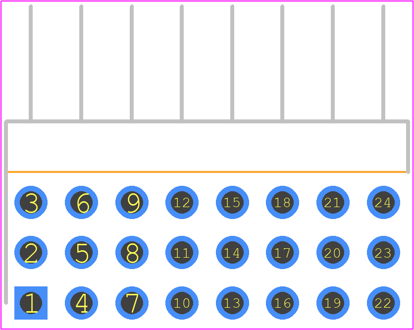 TSW-108-08-T-T-RA - SAMTEC PCB footprint - Header, Unshrouded - Right Angle PTH Pin - Header, Unshrouded - Right Angle PTH Pin - TSW-108-08-T-T-RA