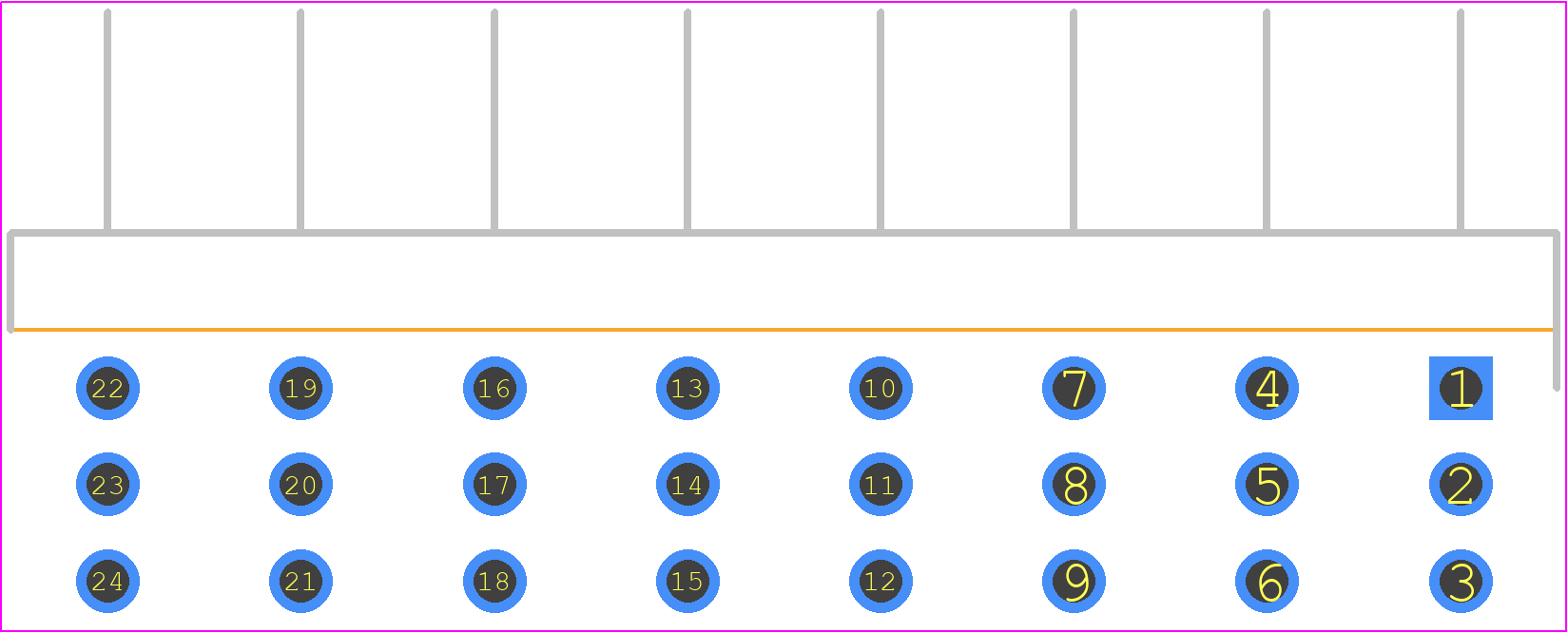 TSW-208-08-L-T-RA - SAMTEC PCB footprint - Header, Unshrouded - Right Angle PTH Pin - Header, Unshrouded - Right Angle PTH Pin - TSW-208-08-L-T-RA*