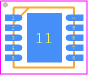 MCP73834T-FCI/MF - Microchip PCB footprint - Small Outline No-lead - Small Outline No-lead - 10-Lead Plastic Dual-Flat No-Lead Package (MF) 3x3x0.9 mm Body (DFN)