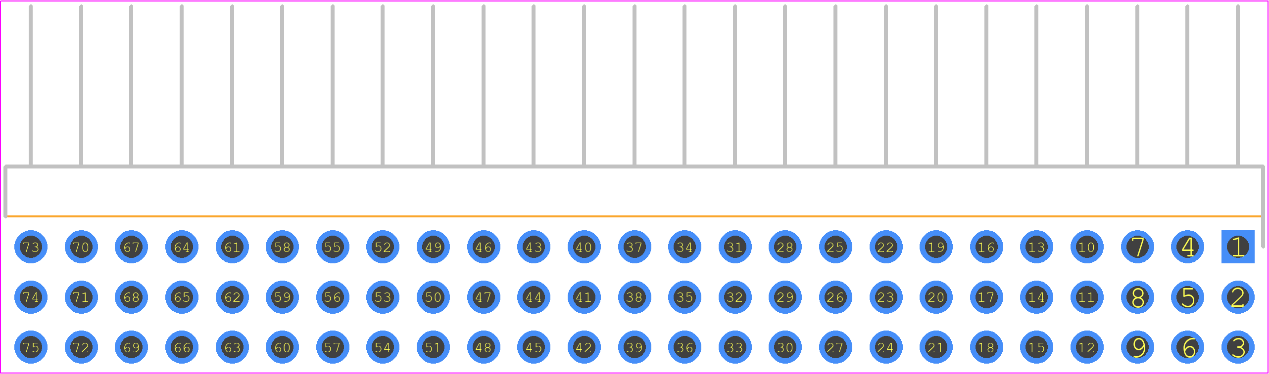 TSW-225-16-F-T-RA - SAMTEC PCB footprint - Header, Unshrouded - Right Angle PTH Pin - Header, Unshrouded - Right Angle PTH Pin - TSW-225-16-F-T-RA*
