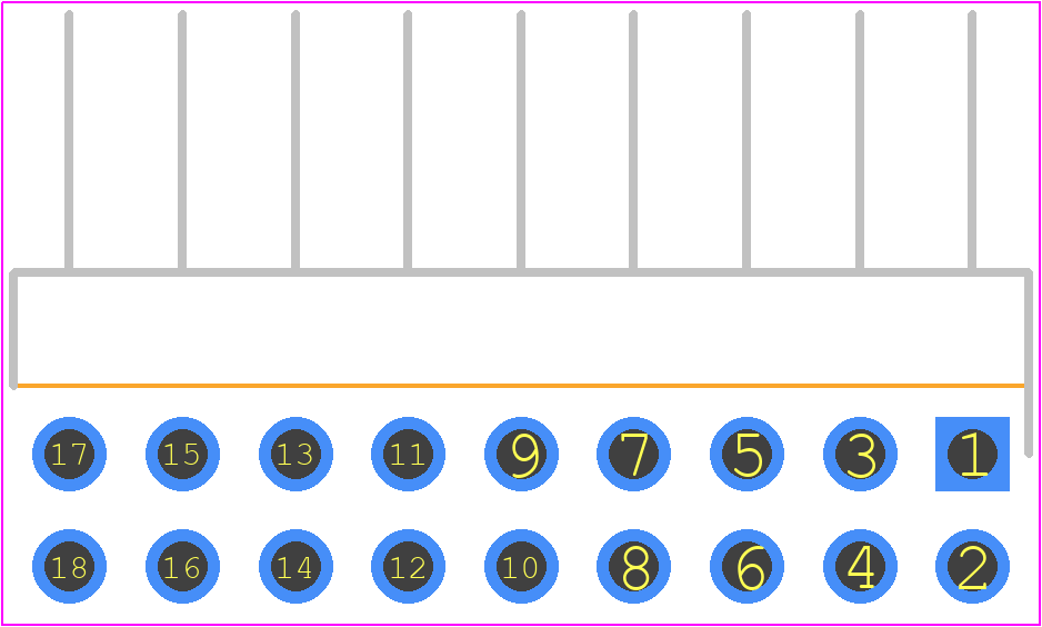 TSW-109-08-H-D-RA - SAMTEC PCB footprint - Header, Unshrouded - Right Angle PTH Pin - Header, Unshrouded - Right Angle PTH Pin - TSW-109-08-H-D-RA