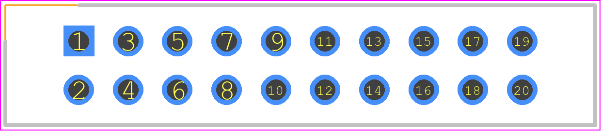 SH2-20G-PT - On Shore Technology Inc. PCB footprint - Header, Receptacle - Straight PTH Box - Header, Receptacle - Straight PTH Box - SH2-20G-PT