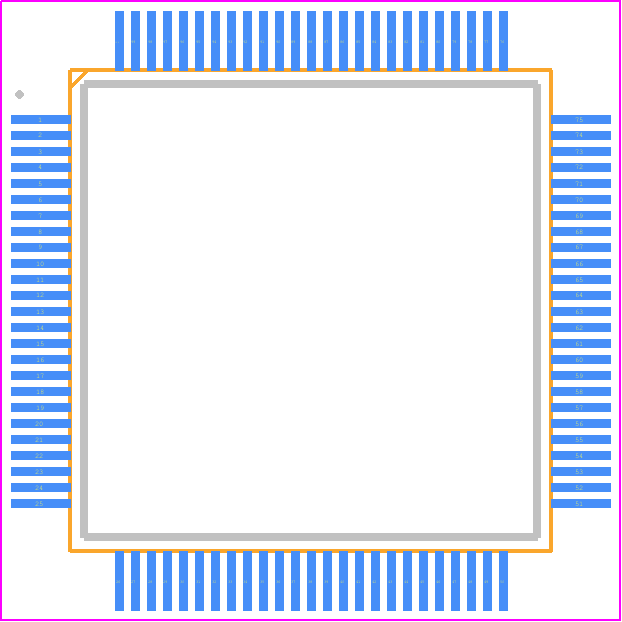 PIC32MZ1024EFG100-250I/PT - Microchip PCB footprint - Quad Flat Packages - Quad Flat Packages - 64-Lead Plastic Thin Quad Flatpack (PT)-10x10x1 mm Body, 2.00 mm Footprint [TQFP]