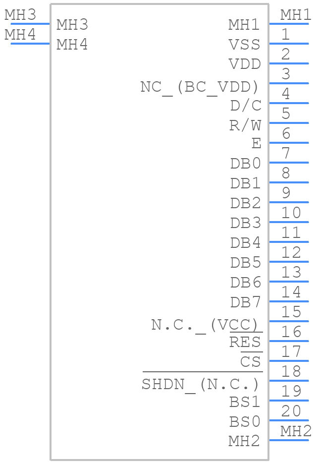 NHD-2.7-12864WDY3 - Newhaven Display - PCB symbol