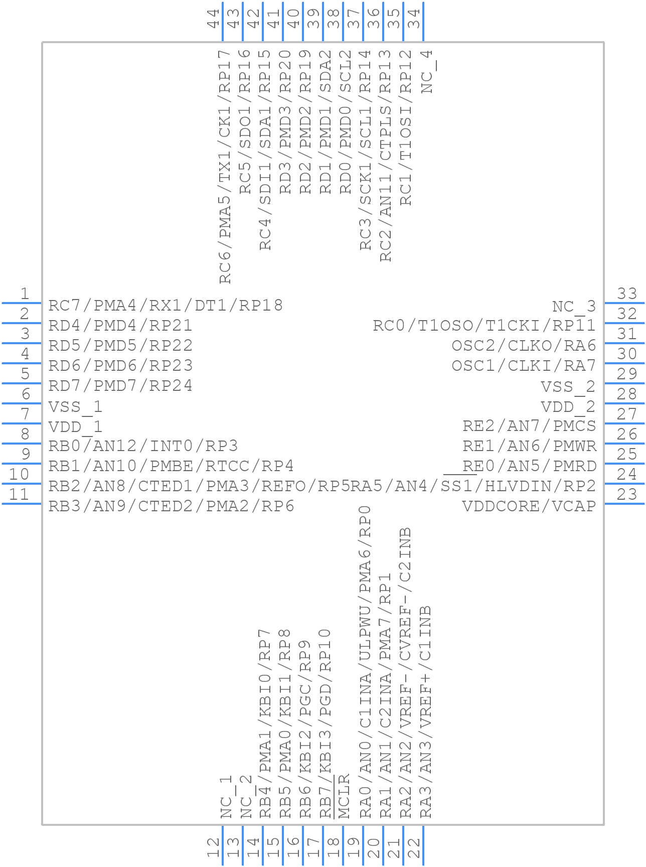 PIC18LF44J11-I/PT - Microchip - PCB symbol