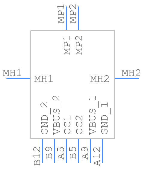 USB-C20-S-VT-CS7-WP-BK-PP-TR - Adam Tech - PCB symbol