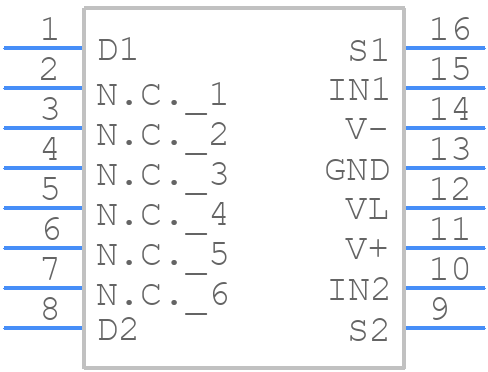 DG401DY+T - Analog Devices - PCB symbol