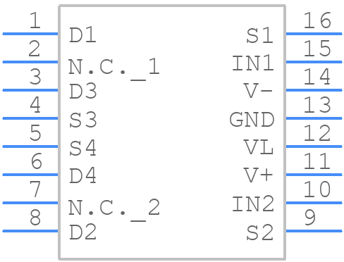DG405CY+T - Analog Devices - PCB symbol