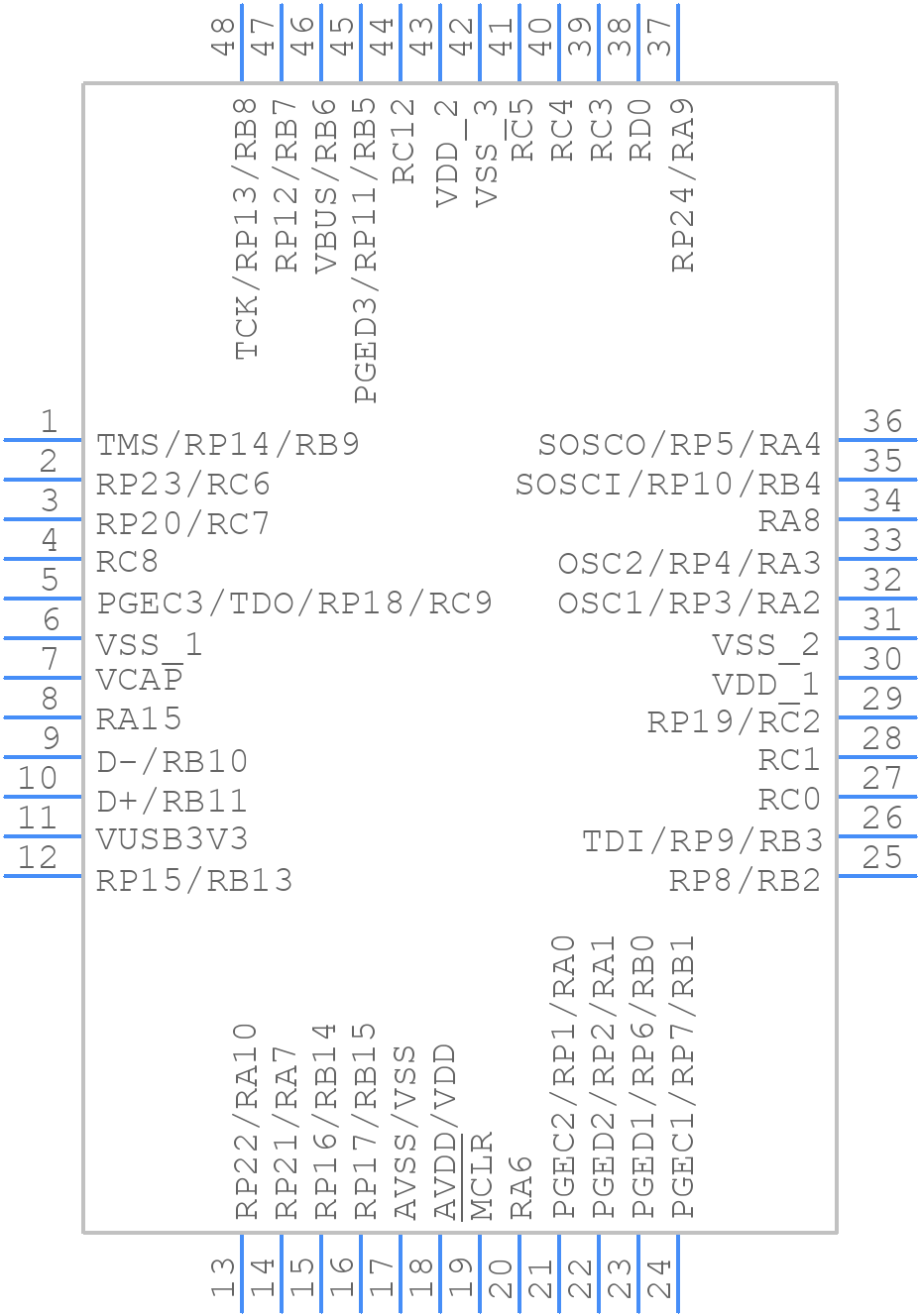 PIC32MM0256GPM048-E/PT - Microchip - PCB symbol