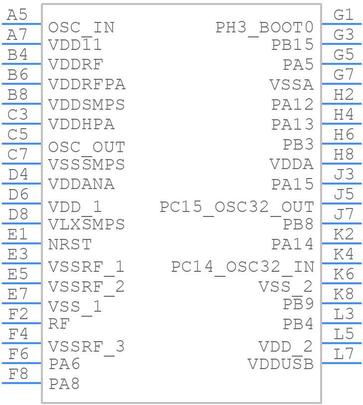STM32WBA25HEF7TR - STMicroelectronics - PCB symbol