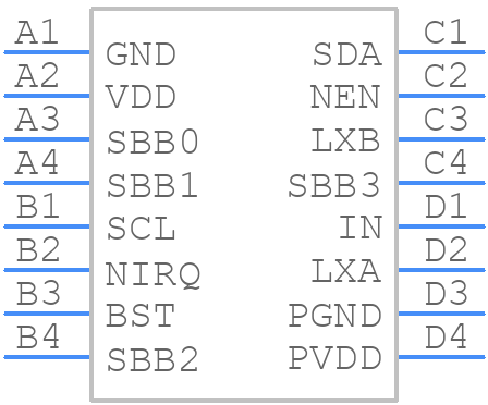 MAX77675OEWE+T - Analog Devices - PCB symbol