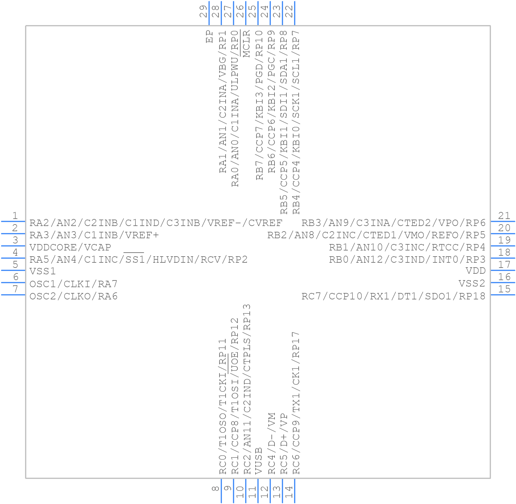 PIC18F27J53T-I/ML - Microchip - PCB symbol