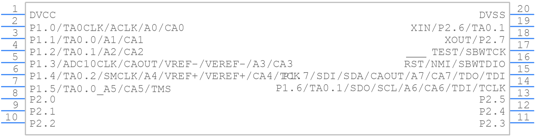 MSP430G2452IPW20 - Texas Instruments - PCB symbol