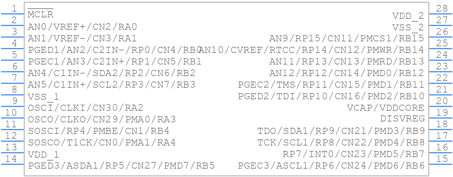 PIC24FJ16GA002-I/SP - Microchip - PCB symbol