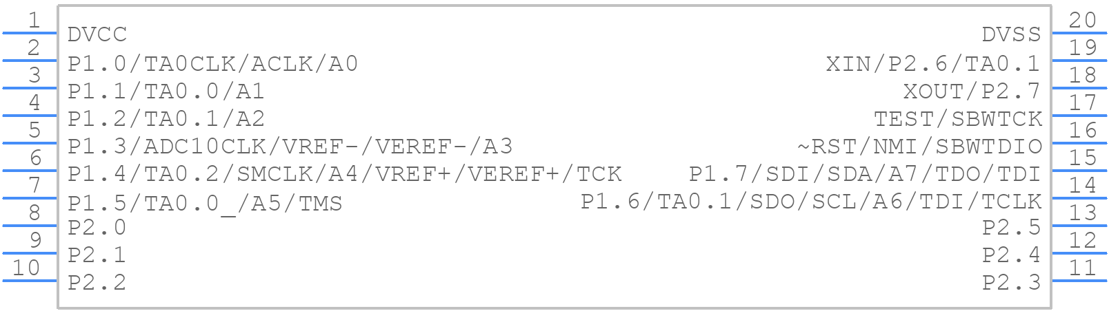 MSP430G2132IPW20 - Texas Instruments - PCB symbol