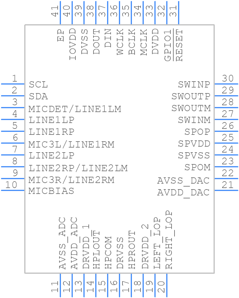 TLV320AIC3107IRSBT - Texas Instruments - PCB symbol